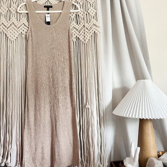 Banana Republic Tan Linen Blend Ribbed Midi Dress NWT MP - Picture 2 of 8